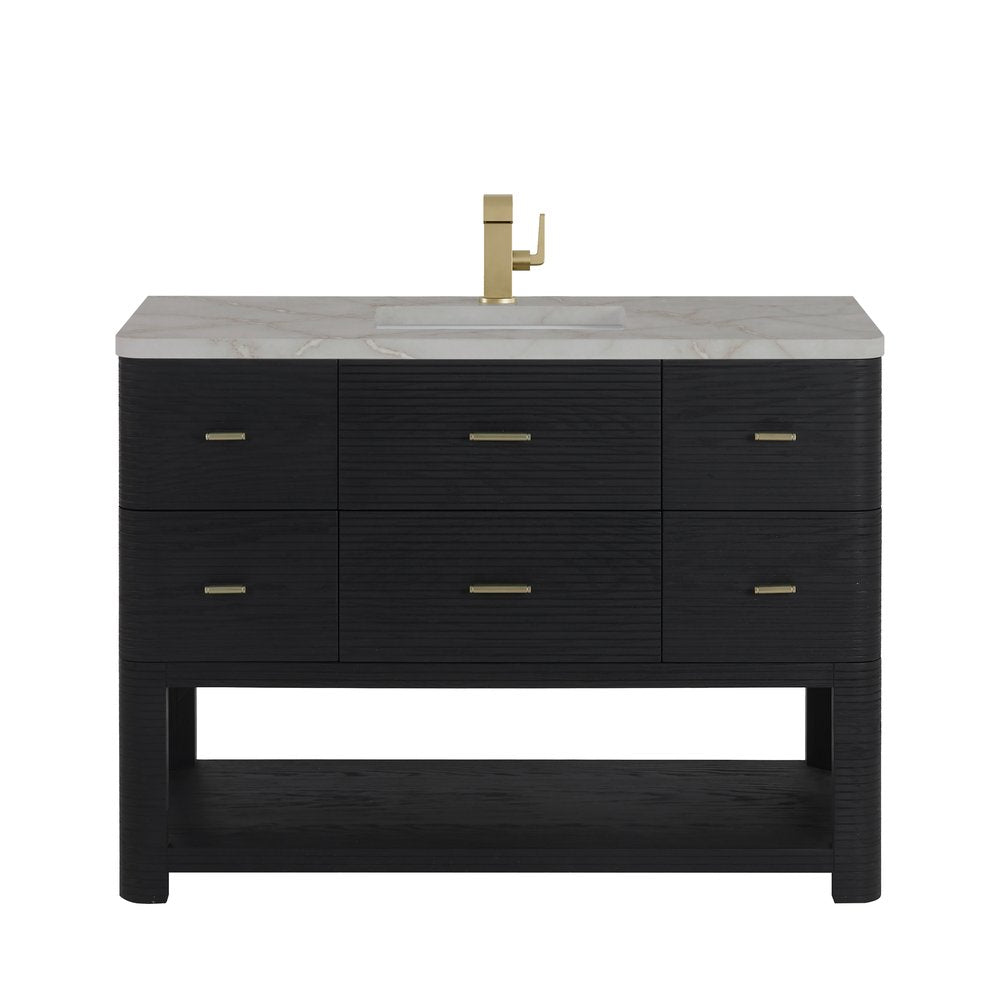 James Martin - Lucian 48" Single Vanity, Carbon Oak w/ 3 CM Victorian Silver Silestone Top - D704-V48-CBO-3VSL view 1