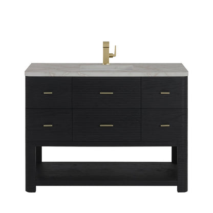 James Martin - Lucian 48" Single Vanity, Carbon Oak w/ 3 CM Victorian Silver Silestone Top - D704-V48-CBO-3VSL view 1