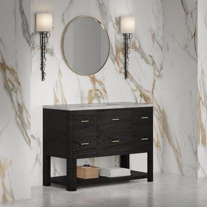 James Martin - Lucian 48" Single Vanity, Carbon Oak w/ 3 CM Victorian Silver Silestone Top - D704-V48-CBO-3VSL view 4