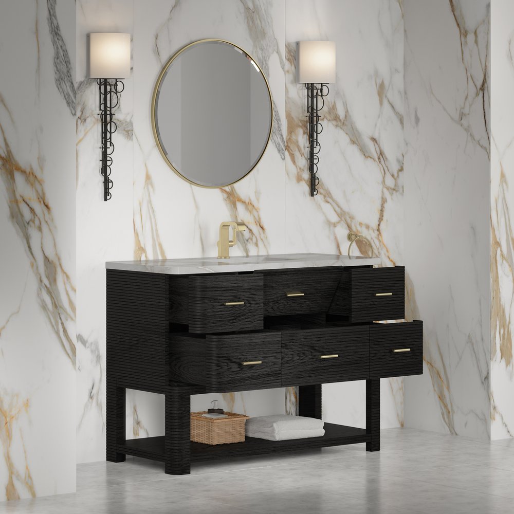 James Martin - Lucian 48" Single Vanity, Carbon Oak w/ 3 CM Victorian Silver Silestone Top - D704-V48-CBO-3VSL view 5