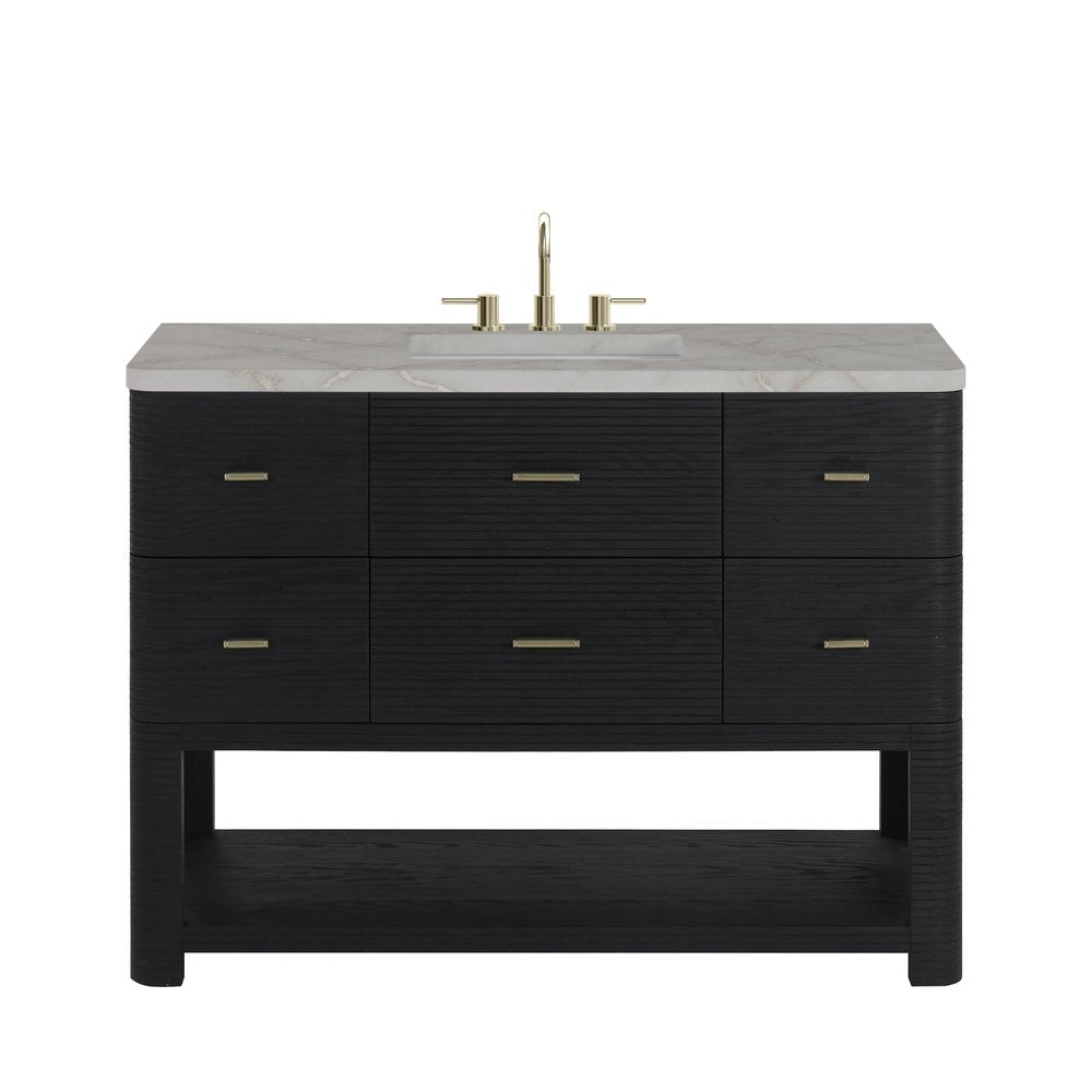 James Martin - Lucian 48" Single Vanity, Carbon Oak w/ 3 CM Victorian Silver Silestone Top w/ FreePower Wireless Charger - D704-V48-CBO-FVSL view 1