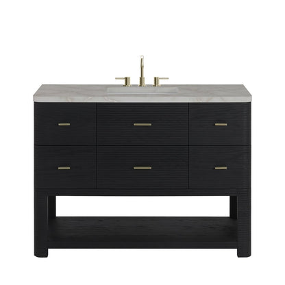 James Martin - Lucian 48" Single Vanity, Carbon Oak w/ 3 CM Victorian Silver Silestone Widespread Top - D704-V48-CBO-WVSL view 1