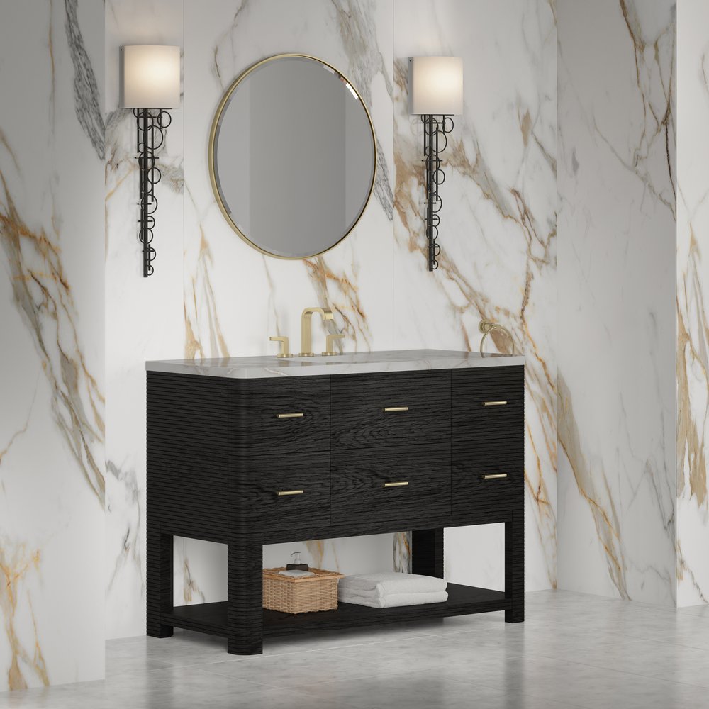 James Martin - Lucian 48" Single Vanity, Carbon Oak w/ 3 CM Victorian Silver Silestone Widespread Top - D704-V48-CBO-WVSL view 3