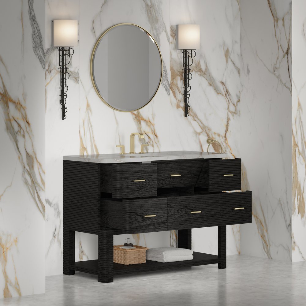James Martin - Lucian 48" Single Vanity, Carbon Oak w/ 3 CM Victorian Silver Silestone Widespread Top - D704-V48-CBO-WVSL view 4