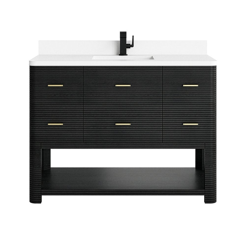 James Martin - Lucian 48" Single Vanity, Carbon Oak w/ 3 CM White Zeus Silestone Top - D704-V48-CBO-3WZ view 1