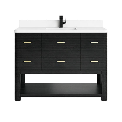 James Martin - Lucian 48" Single Vanity, Carbon Oak w/ 3 CM White Zeus Silestone Top - D704-V48-CBO-3WZ view 1
