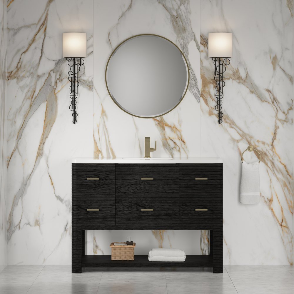 James Martin - Lucian 48" Single Vanity, Carbon Oak w/ 3 CM White Zeus Silestone Top - D704-V48-CBO-3WZ view 3