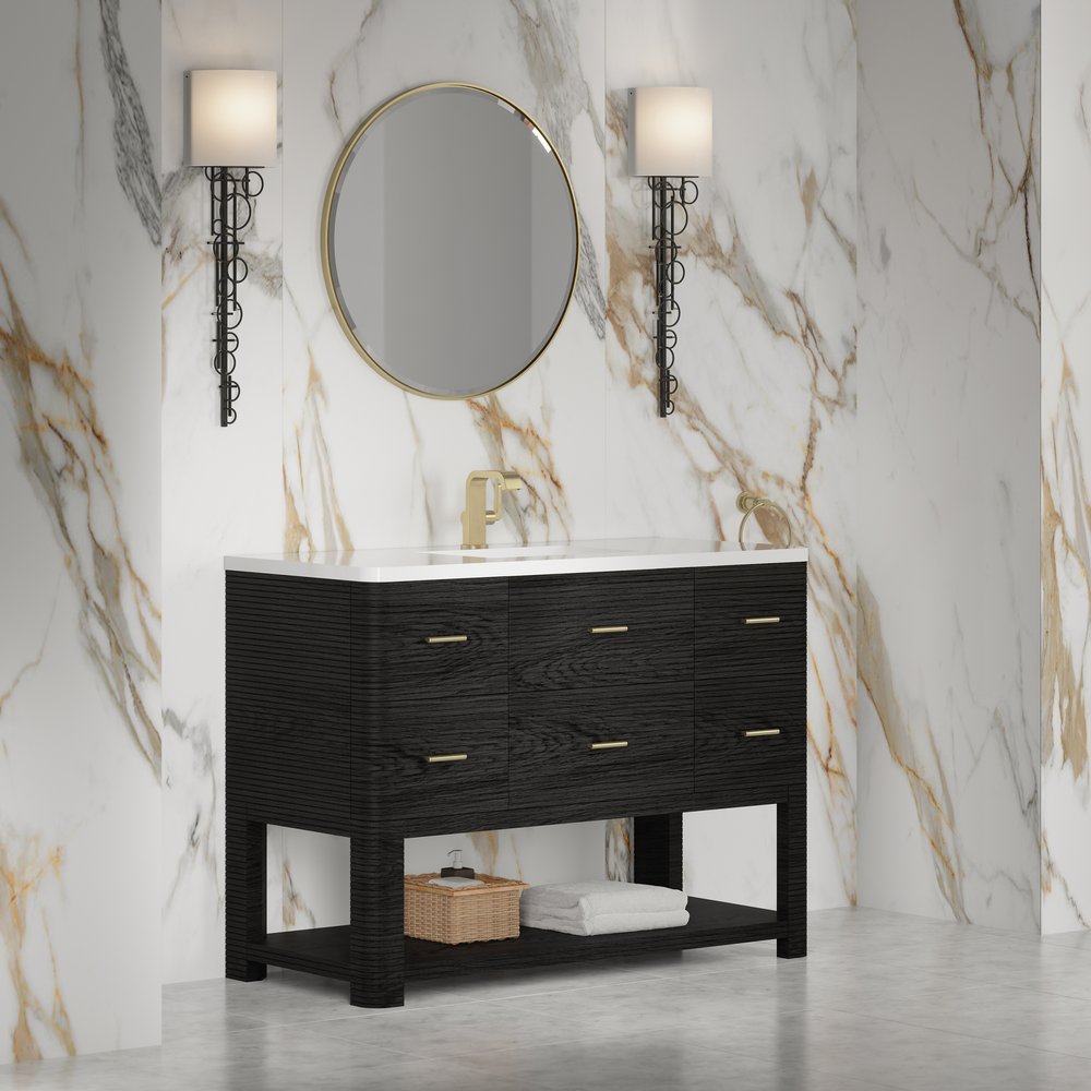 James Martin - Lucian 48" Single Vanity, Carbon Oak w/ 3 CM White Zeus Silestone Top - D704-V48-CBO-3WZ view 5
