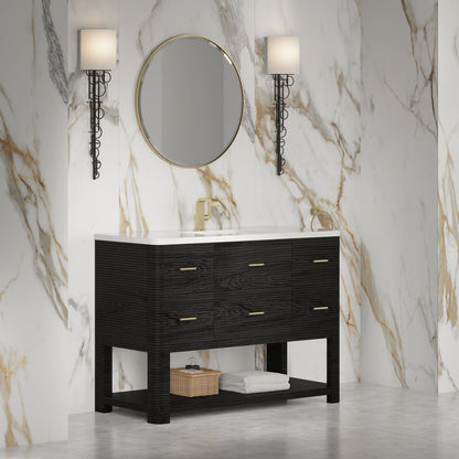 James Martin - Lucian 48" Single Vanity, Carbon Oak w/ 3 CM White Zeus Silestone Top - D704-V48-CBO-3WZ view 5