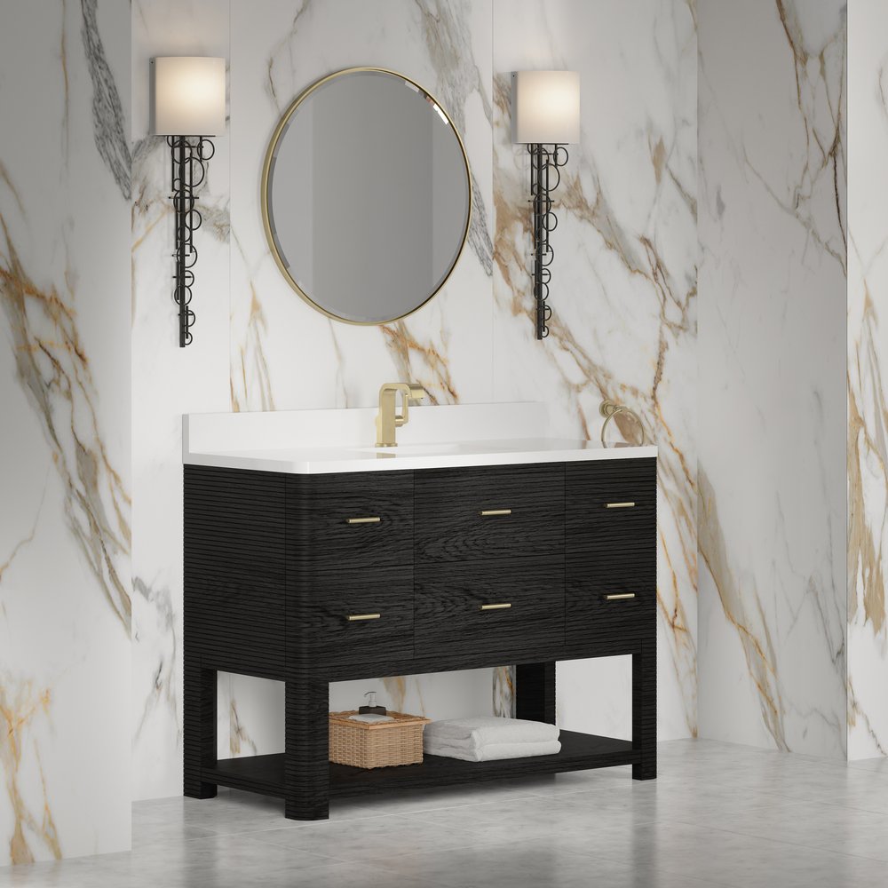 James Martin - Lucian 48" Single Vanity, Carbon Oak w/ 3 CM White Zeus Silestone Top - D704-V48-CBO-3WZ view 6
