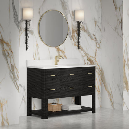 James Martin - Lucian 48" Single Vanity, Carbon Oak w/ 3 CM White Zeus Silestone Top - D704-V48-CBO-3WZ view 6