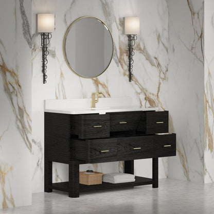 James Martin - Lucian 48" Single Vanity, Carbon Oak w/ 3 CM White Zeus Silestone Top - D704-V48-CBO-3WZ view 7