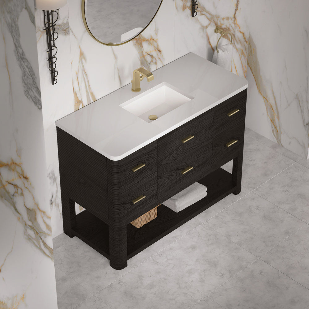 James Martin - Lucian 48" Single Vanity, Carbon Oak w/ 3 CM White Zeus Silestone Top - D704-V48-CBO-3WZ view 9