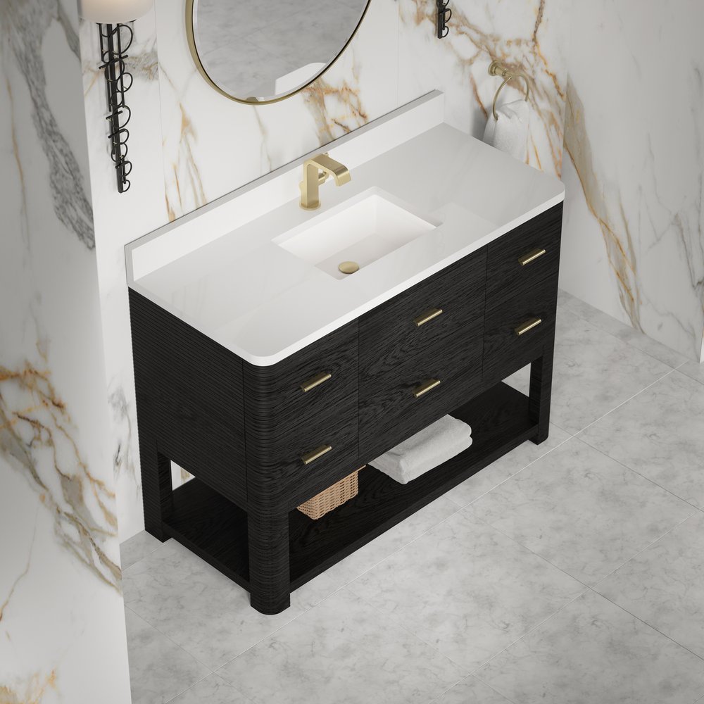 James Martin - Lucian 48" Single Vanity, Carbon Oak w/ 3 CM White Zeus Silestone Top - D704-V48-CBO-3WZ view 10