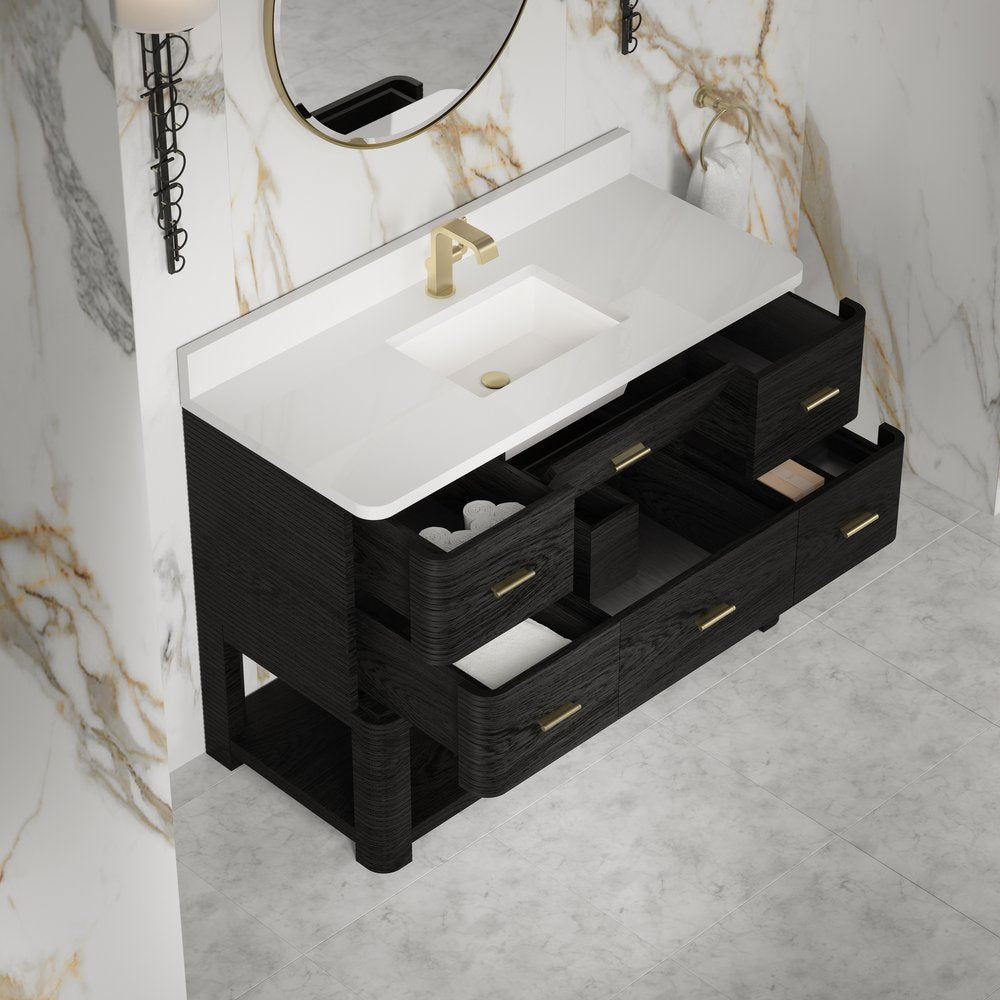 James Martin - Lucian 48" Single Vanity, Carbon Oak w/ 3 CM White Zeus Silestone Top - D704-V48-CBO-3WZ view 11