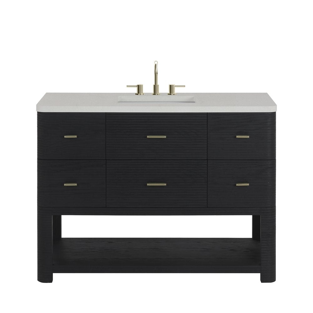 James Martin - Lucian 48" Single Vanity, Carbon Oak w/ 3 CM White Zeus Silestone Widespread Top - D704-V48-CBO-WWZ view 1