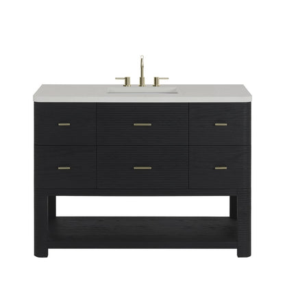 James Martin - Lucian 48" Single Vanity, Carbon Oak w/ 3 CM White Zeus Silestone Widespread Top - D704-V48-CBO-WWZ view 1