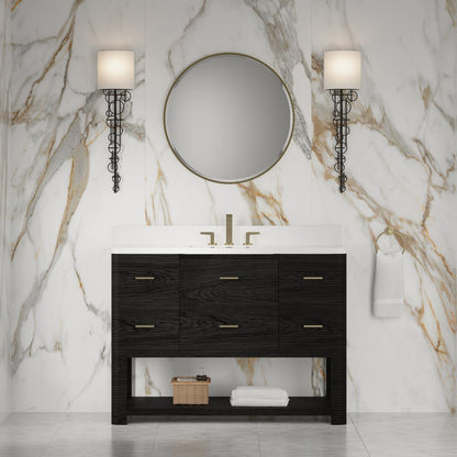 James Martin - Lucian 48" Single Vanity, Carbon Oak w/ 3 CM White Zeus Silestone Widespread Top - D704-V48-CBO-WWZ view 3