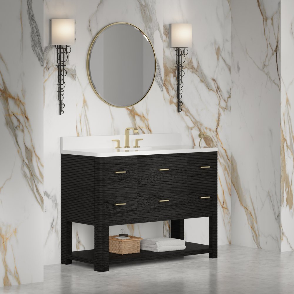 James Martin - Lucian 48" Single Vanity, Carbon Oak w/ 3 CM White Zeus Silestone Widespread Top - D704-V48-CBO-WWZ view 5