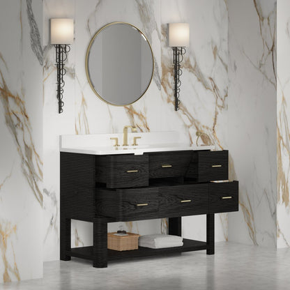 James Martin - Lucian 48" Single Vanity, Carbon Oak w/ 3 CM White Zeus Silestone Widespread Top - D704-V48-CBO-WWZ view 7