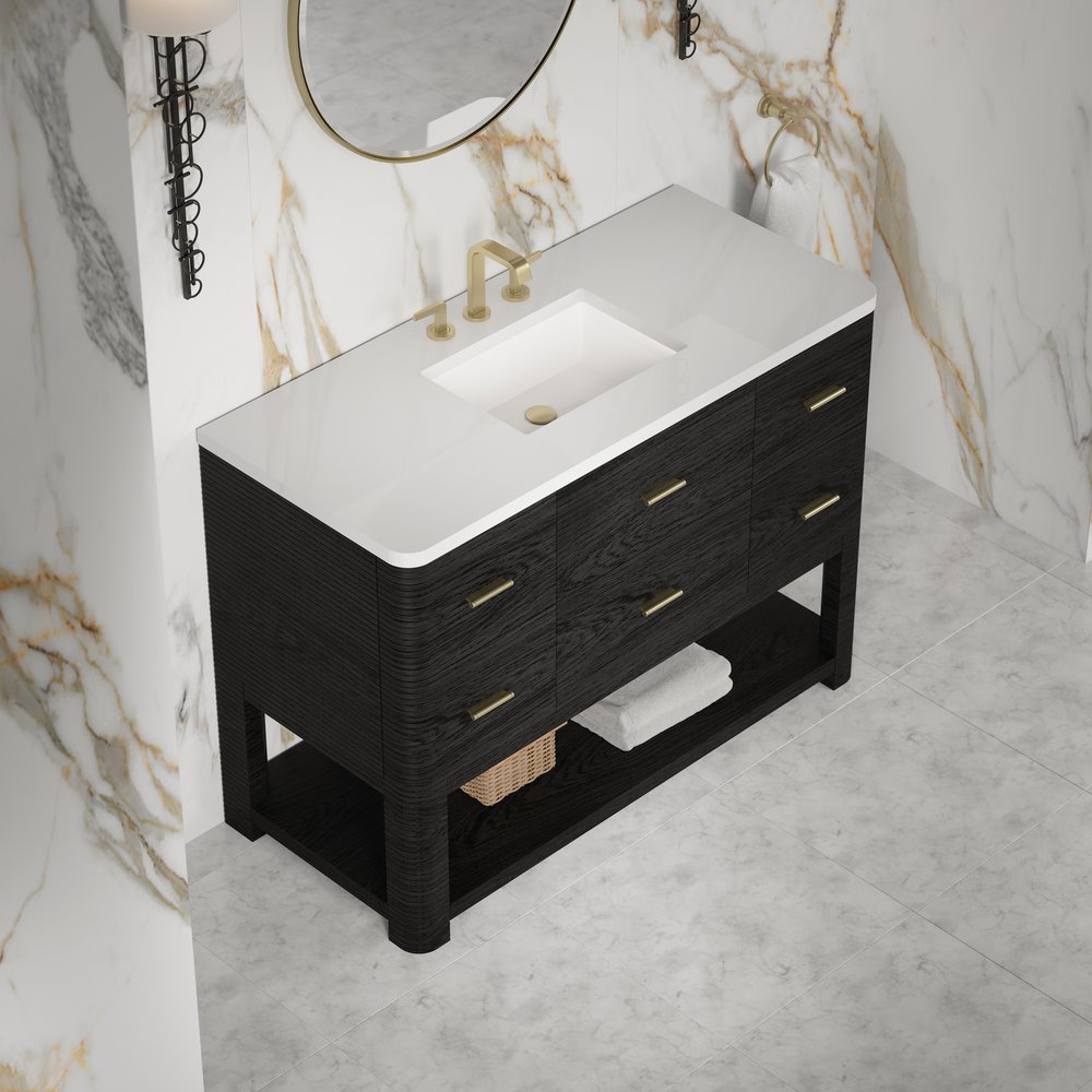 James Martin - Lucian 48" Single Vanity, Carbon Oak w/ 3 CM White Zeus Silestone Widespread Top - D704-V48-CBO-WWZ view 8