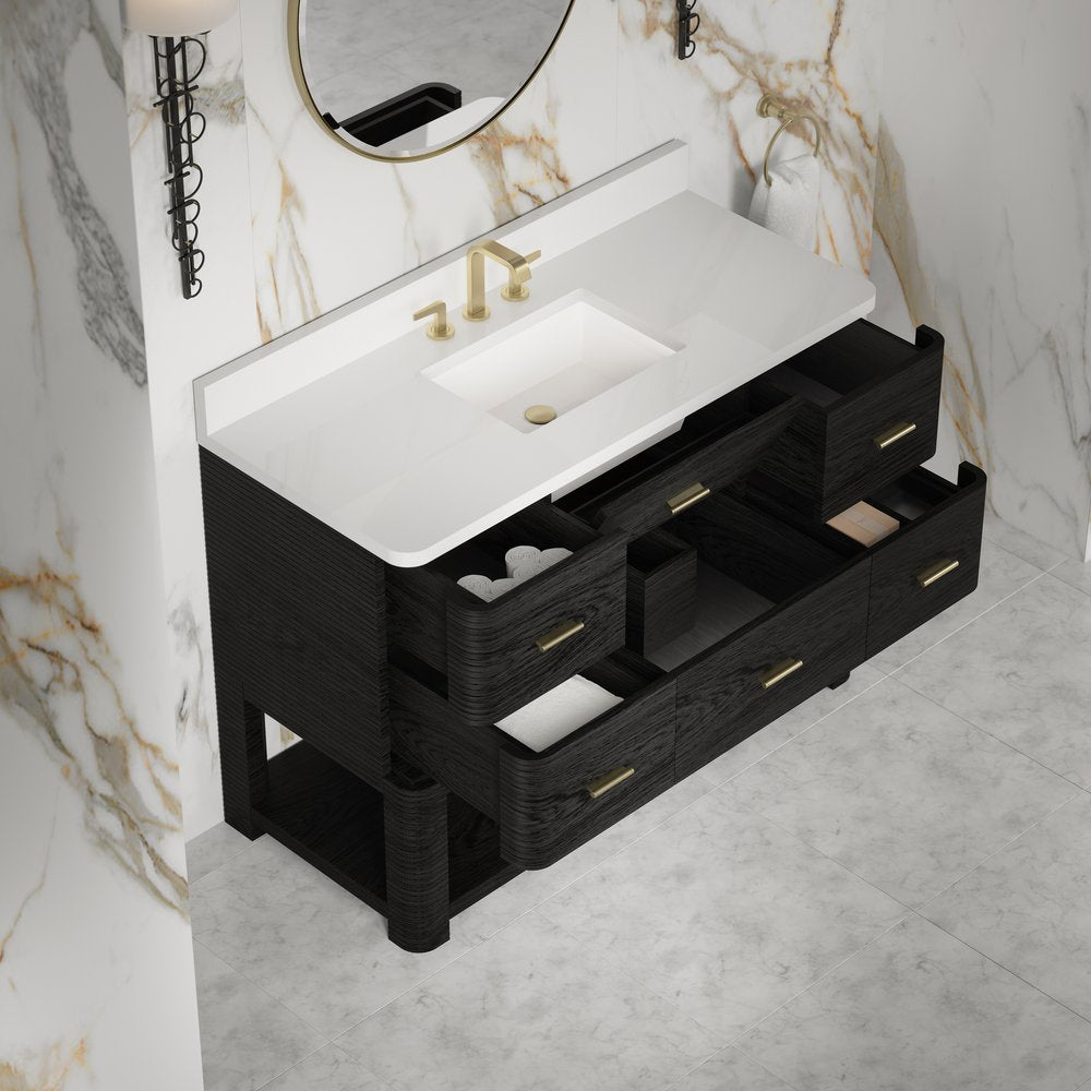 James Martin - Lucian 48" Single Vanity, Carbon Oak w/ 3 CM White Zeus Silestone Widespread Top - D704-V48-CBO-WWZ view 10