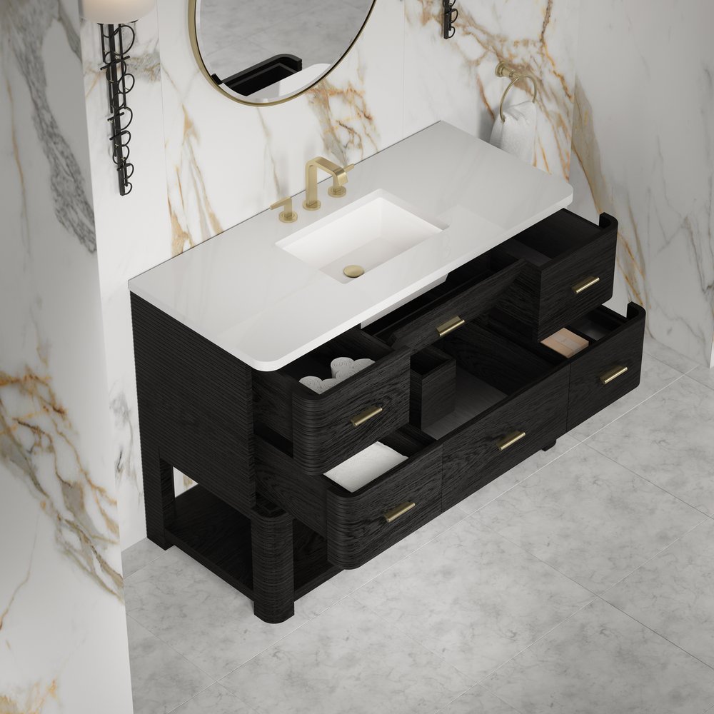 James Martin - Lucian 48" Single Vanity, Carbon Oak w/ 3 CM White Zeus Silestone Widespread Top - D704-V48-CBO-WWZ view 11