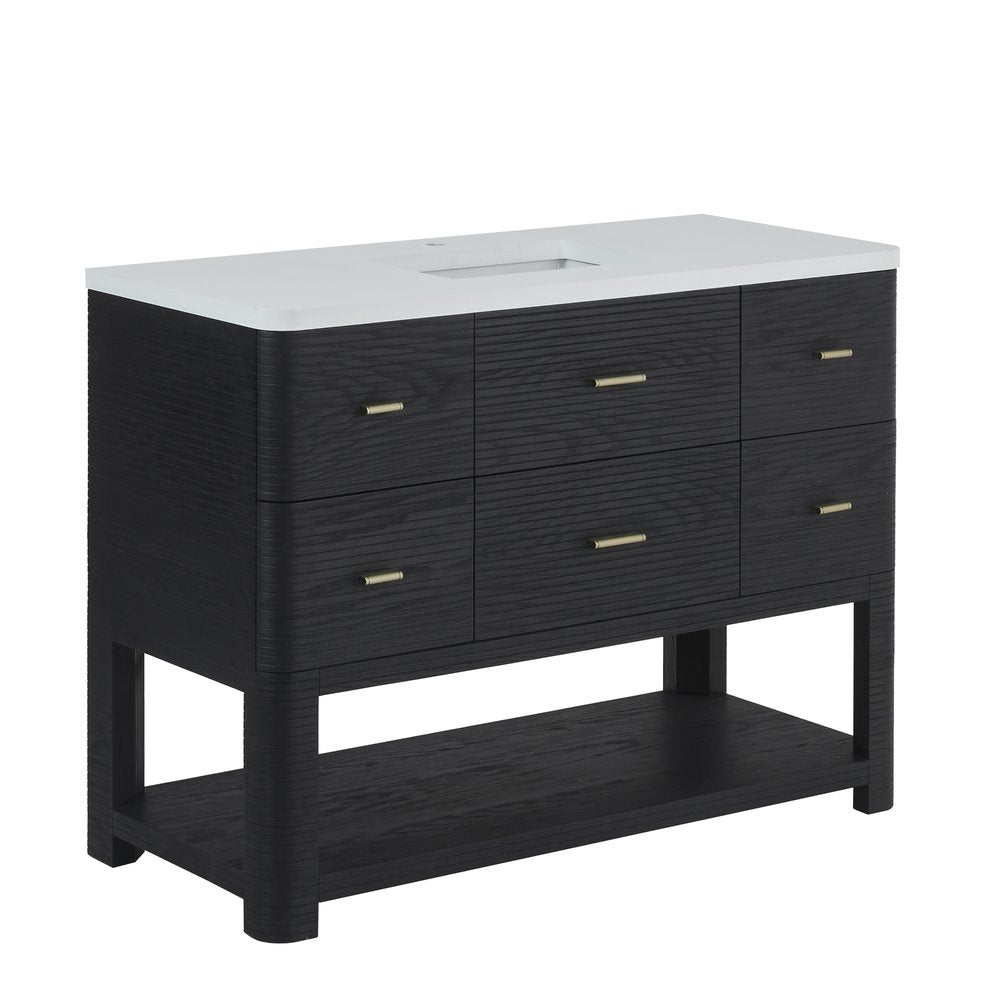 James Martin - Lucian 48" Single Vanity, Carbon Oak w/ 3 CM White Zeus Silestone Widespread Top - D704-V48-CBO-WWZ view 12