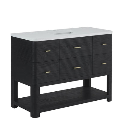 James Martin - Lucian 48" Single Vanity, Carbon Oak w/ 3 CM White Zeus Silestone Widespread Top - D704-V48-CBO-WWZ view 12