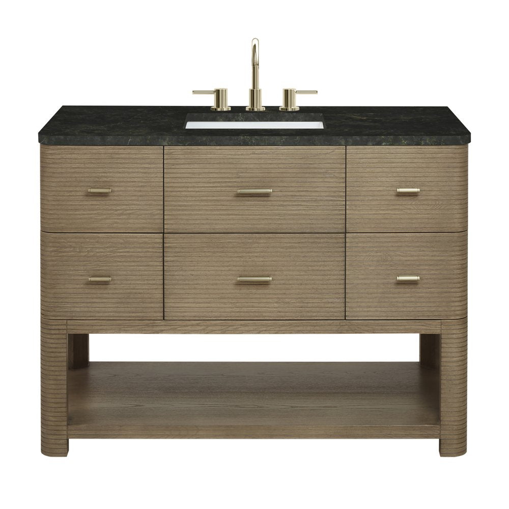 James Martin - Lucian 48" Single Vanity, Pebble Oak, w/ 3 CM Phantome Eclos Widespread Top - D704-V48-PBO-WPHT view 1