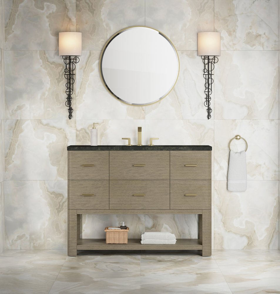 James Martin - Lucian 48" Single Vanity, Pebble Oak, w/ 3 CM Phantome Eclos Widespread Top - D704-V48-PBO-WPHT view 2