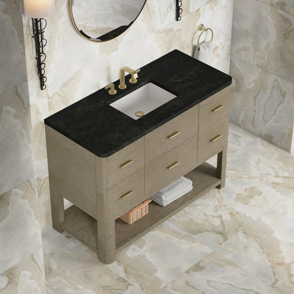 James Martin - Lucian 48" Single Vanity, Pebble Oak, w/ 3 CM Phantome Eclos Widespread Top - D704-V48-PBO-WPHT view 5