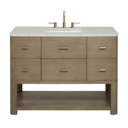 James Martin - Lucian 48" Single Vanity, Pebble Oak, w/ 3 CM Siberian Silestone Top w/FreePower Wireless Charger - D704-V48-PBO-FSFR view 1