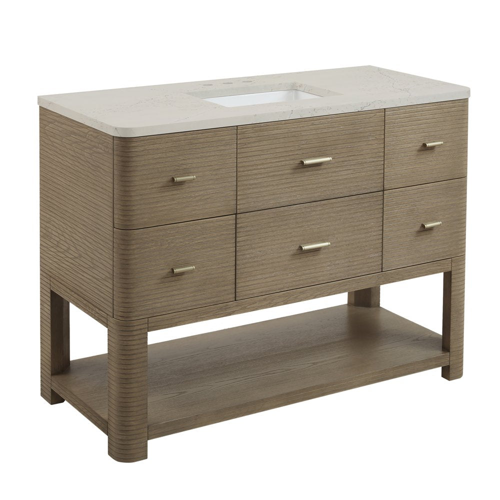 James Martin - Lucian 48" Single Vanity, Pebble Oak, w/ 3 CM Siberian Silestone Top w/FreePower Wireless Charger - D704-V48-PBO-FSFR view 6
