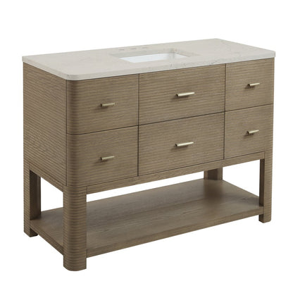 James Martin - Lucian 48" Single Vanity, Pebble Oak, w/ 3 CM Siberian Silestone Widespread Top - D704-V48-PBO-WSFR view 6