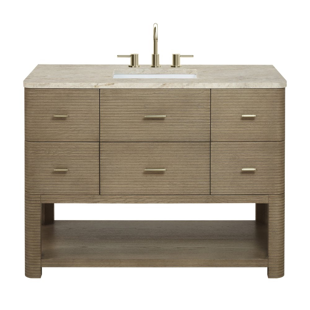 James Martin - Lucian 48" Single Vanity, Pebble Oak, w/ 3 CM Tajnar Eclos Widespread Top - D704-V48-PBO-WTJR view 1