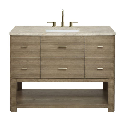 James Martin - Lucian 48" Single Vanity, Pebble Oak, w/ 3 CM Tajnar Eclos Widespread Top - D704-V48-PBO-WTJR view 1
