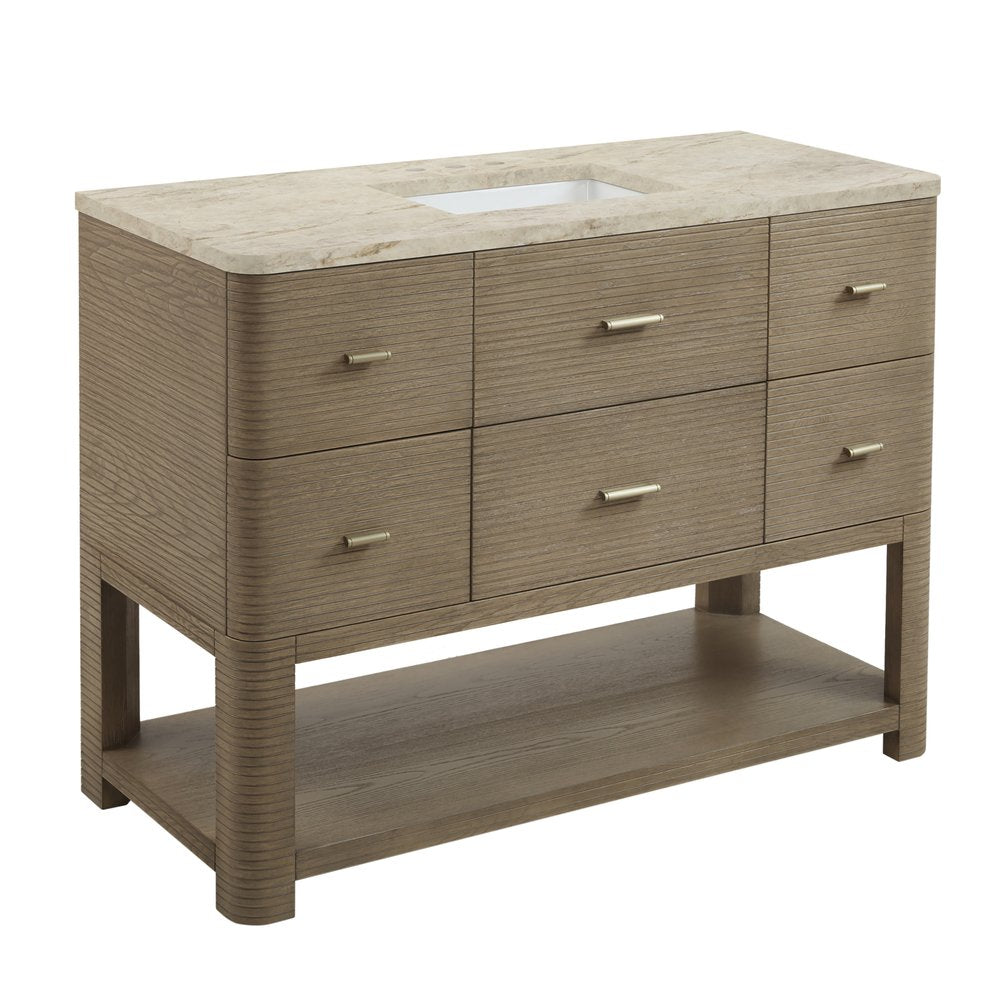 James Martin - Lucian 48" Single Vanity, Pebble Oak, w/ 3 CM Tajnar Eclos Widespread Top - D704-V48-PBO-WTJR view 6