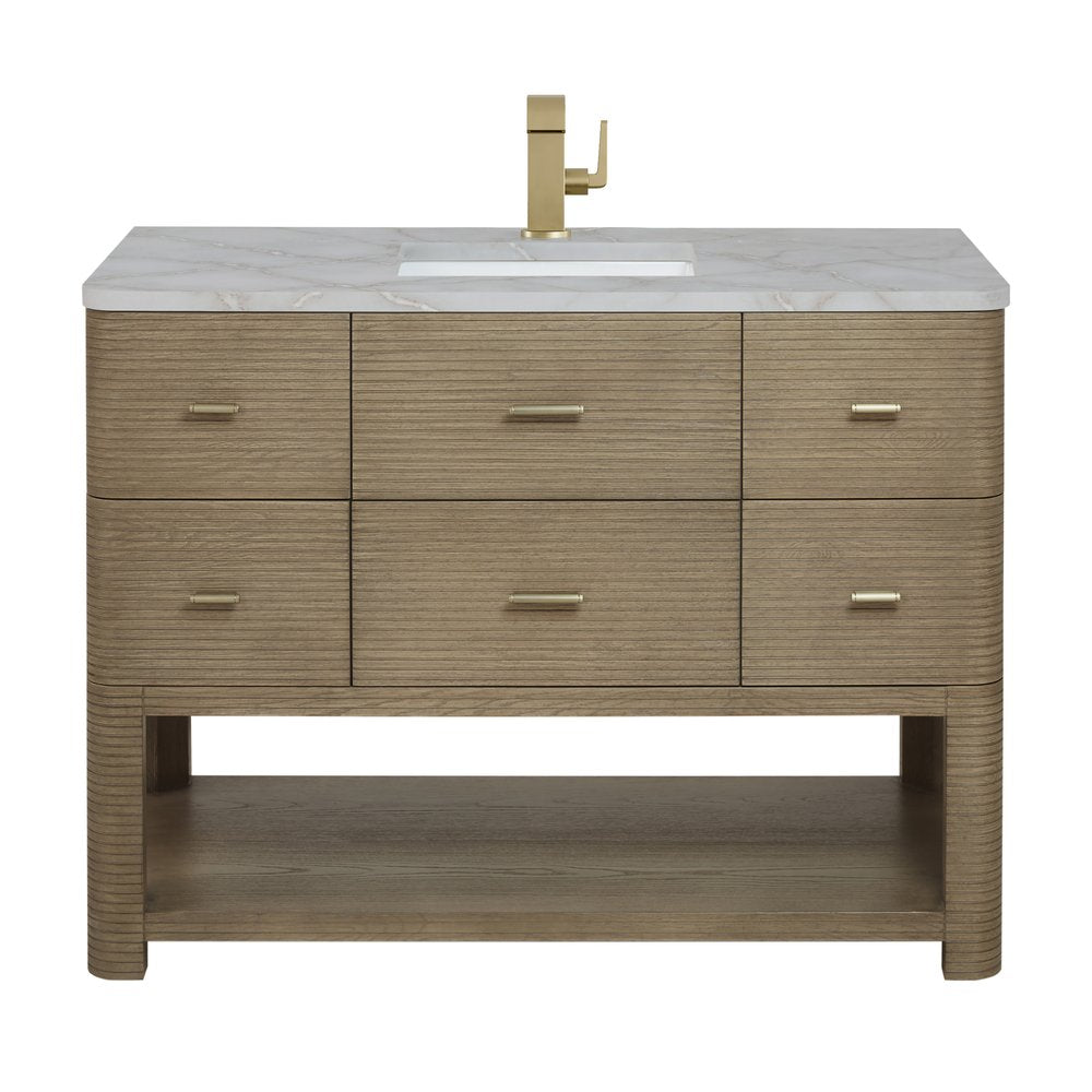 James Martin - Lucian 48" Single Vanity, Pebble Oak w/ 3 CM Victorian Silver Silestone Top - D704-V48-PBO-3VSL view 1