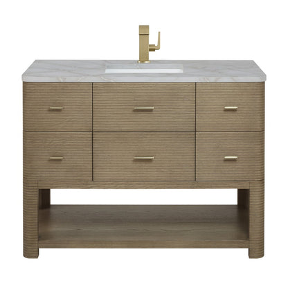 James Martin - Lucian 48" Single Vanity, Pebble Oak w/ 3 CM Victorian Silver Silestone Top - D704-V48-PBO-3VSL view 1