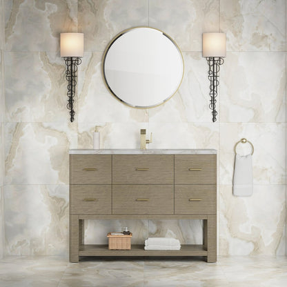 James Martin - Lucian 48" Single Vanity, Pebble Oak w/ 3 CM Victorian Silver Silestone Top - D704-V48-PBO-3VSL view 2