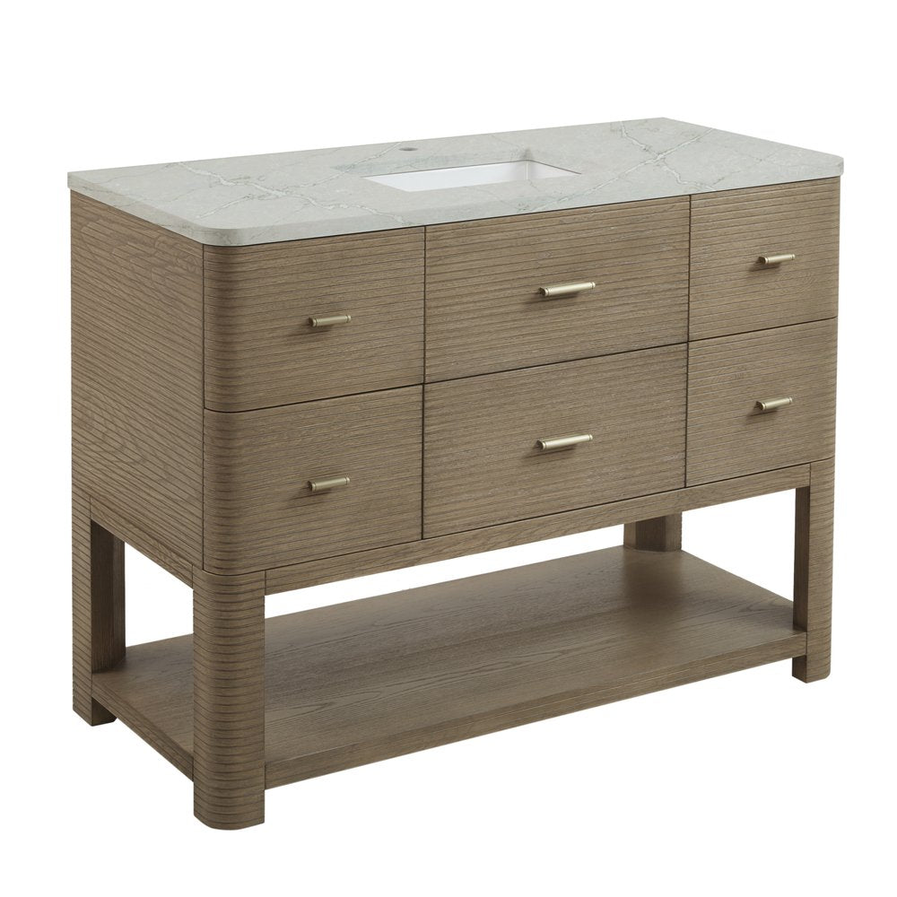 James Martin - Lucian 48" Single Vanity, Pebble Oak w/ 3 CM Victorian Silver Silestone Top - D704-V48-PBO-3VSL view 8