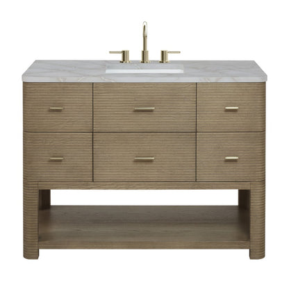 James Martin - Lucian 48" Single Vanity, Pebble Oak w/ 3 CM Victorian Silver Silestone Top w/ FreePower Wireless Charger - D704-V48-PBO-FVSL view 1