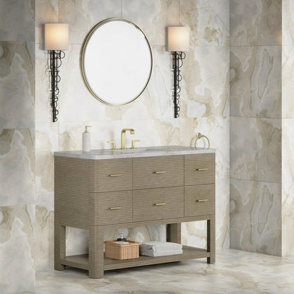James Martin - Lucian 48" Single Vanity, Pebble Oak w/ 3 CM Victorian Silver Silestone Top w/ FreePower Wireless Charger - D704-V48-PBO-FVSL view 4