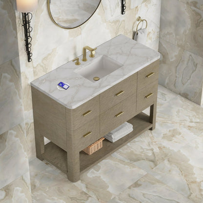 James Martin - Lucian 48" Single Vanity, Pebble Oak w/ 3 CM Victorian Silver Silestone Top w/ FreePower Wireless Charger - D704-V48-PBO-FVSL view 7