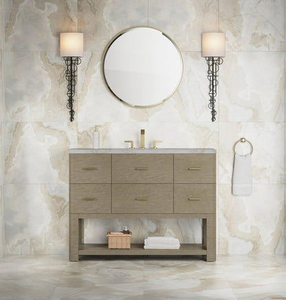 James Martin - Lucian 48" Single Vanity, Pebble Oak w/ 3 CM Victorian Silver Silestone Widespread Top - D704-V48-PBO-WVSL view 2