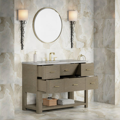 James Martin - Lucian 48" Single Vanity, Pebble Oak w/ 3 CM Victorian Silver Silestone Widespread Top - D704-V48-PBO-WVSL view 4