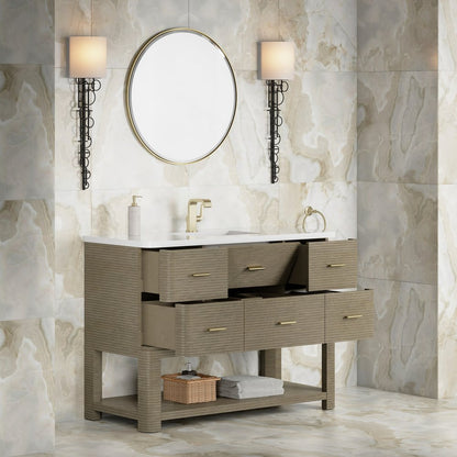 James Martin - Lucian 48" Single Vanity, Pebble Oak w/ 3 CM White Zeus Silestone Top - D704-V48-PBO-3WZ view 5