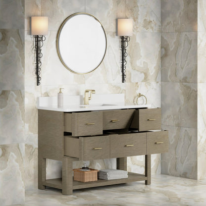 James Martin - Lucian 48" Single Vanity, Pebble Oak w/ 3 CM White Zeus Silestone Top - D704-V48-PBO-3WZ view 6