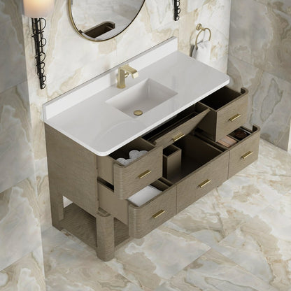 James Martin - Lucian 48" Single Vanity, Pebble Oak w/ 3 CM White Zeus Silestone Top - D704-V48-PBO-3WZ view 10